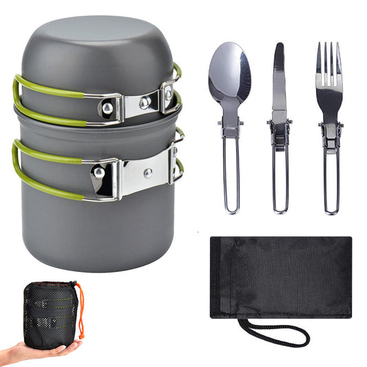 Outdoor pot set for 1-2 people, portable camping cookware with tableware