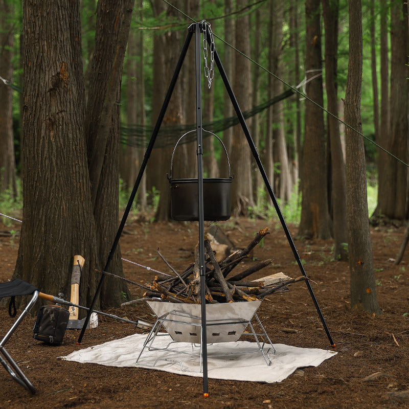 Outdoor camping campfire tripod, thick aluminum alloy hanging pot bracket, picnic pot bracket with three adjustable heights